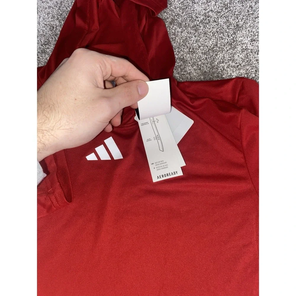 Adidas Aero Ready Short Sleeve Hoodie Pullover Mens LT (LT2) Red Performance Gym